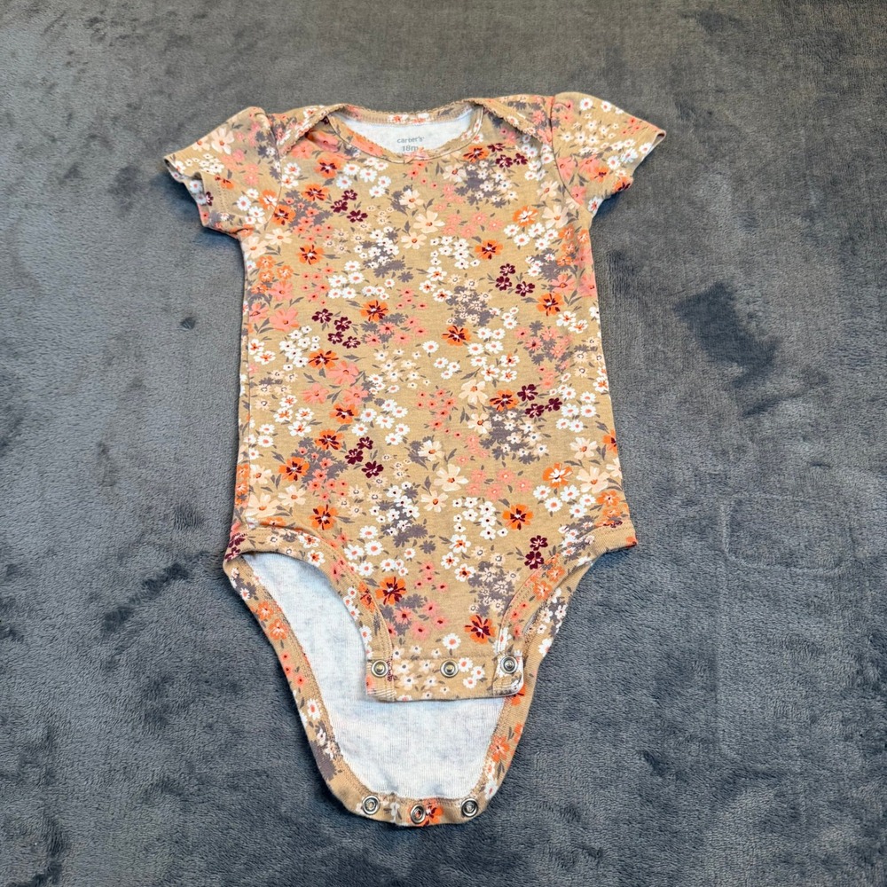 Carter's Floral Bodysuit Kids 18 Months Brown Short Sleeveâ Snap Bottom